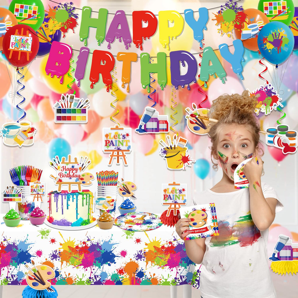 Yingoto 200pc Paint Party Decorations – Disposable Tableware & 2 Tablecloths