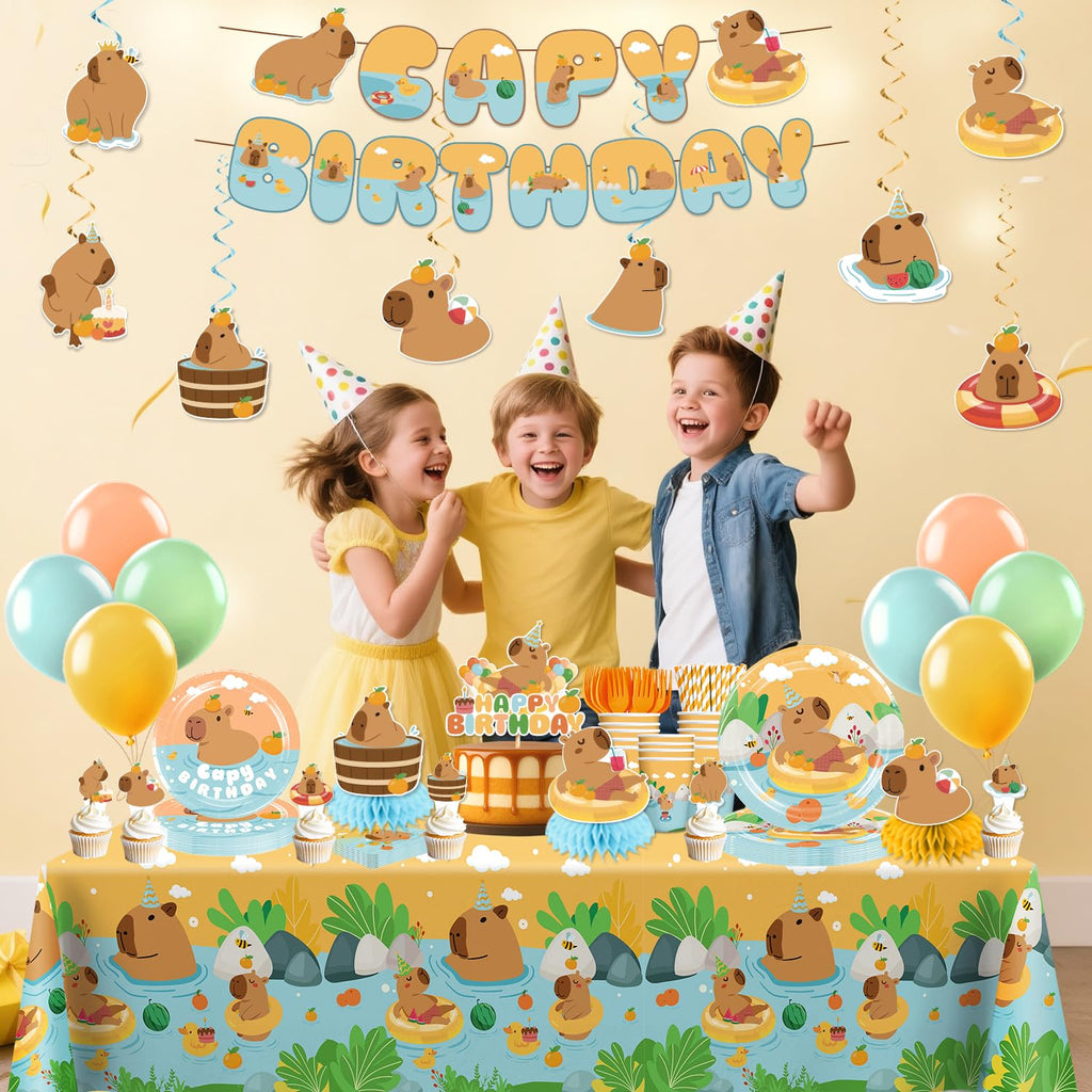 Yingoto 213 PCS Capybara Birthday Decorations & Tableware for 25 Guests