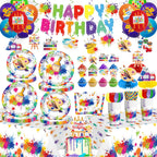 Yingoto 200pc Paint Party Decorations – Disposable Tableware & 2 Tablecloths