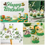 Yingoto Snake Party Decorations – Jungle Reptile Birthday Banner, Tableware & Cake Topper Set