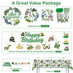 Yingoto Snake Party Decorations – Jungle Reptile Birthday Banner, Tableware & Cake Topper Set