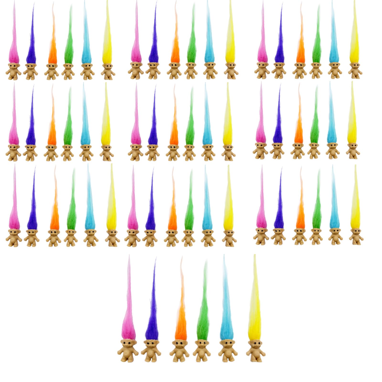 Yintlilocn 60pcs Long-haired Mini Troll Dolls - Assorted Hair Colors, 0.78-inch Bodies, 2-inch Hair | Cake Toppers, Crafts & Party Favors