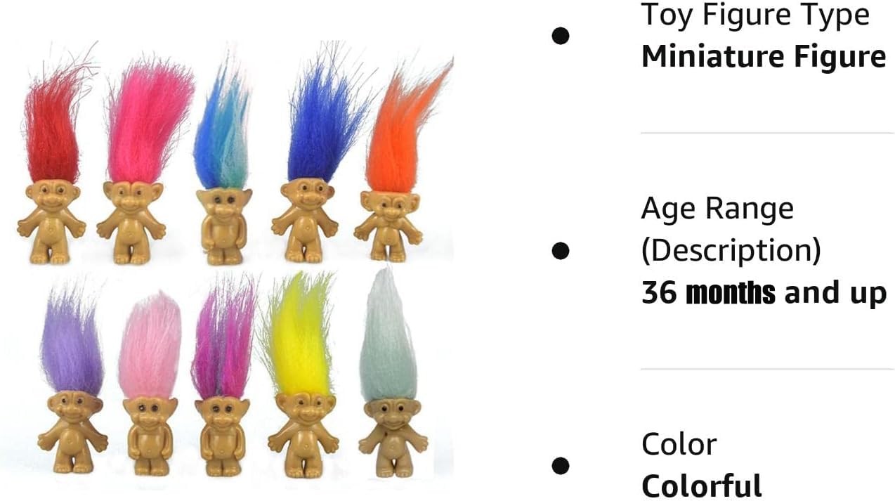 Yintlilocn 10PCS Mini Troll Dolls – Colorful Hair Vintage Figures for Cake Toppers, Crafts & Party Favors