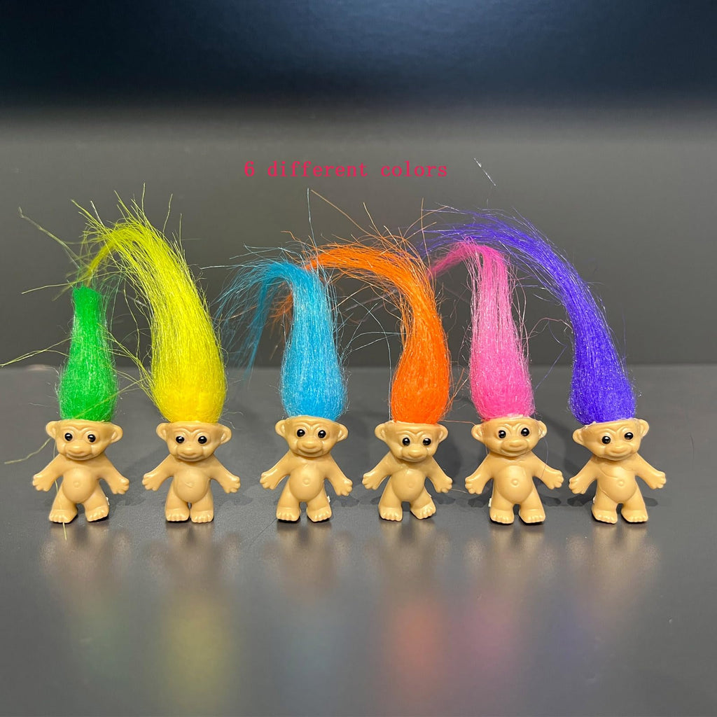 Yintlilocn 12pcs Long-Haired Mini Troll Dolls – Assorted Hair Colors, 0.78-inch Bodies, 2-inch Hair, Cake Toppers