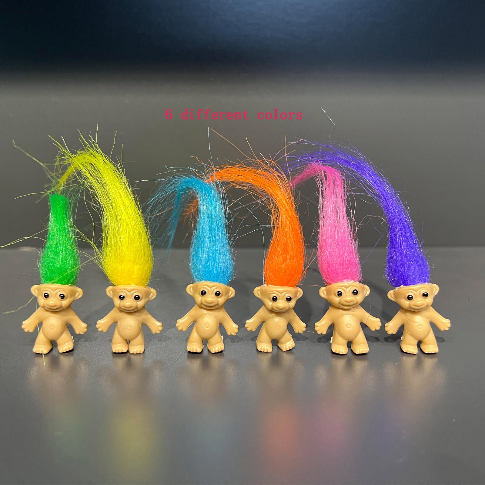 Yintlilocn 12pcs Long-Haired Mini Troll Dolls – Assorted Hair Colors, 0.78-inch Bodies, 2-inch Hair, Cake Toppers