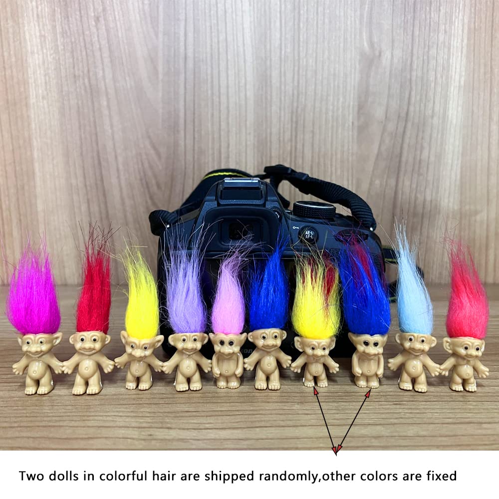 Yintlilocn 10PCS Mini Troll Dolls – Colorful Hair Vintage Figures for Cake Toppers, Crafts & Party Favors