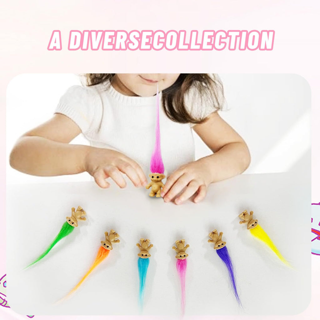 Yintlilocn 12pcs Long-Haired Mini Troll Dolls – Assorted Hair Colors, 0.78-inch Bodies, 2-inch Hair, Cake Toppers