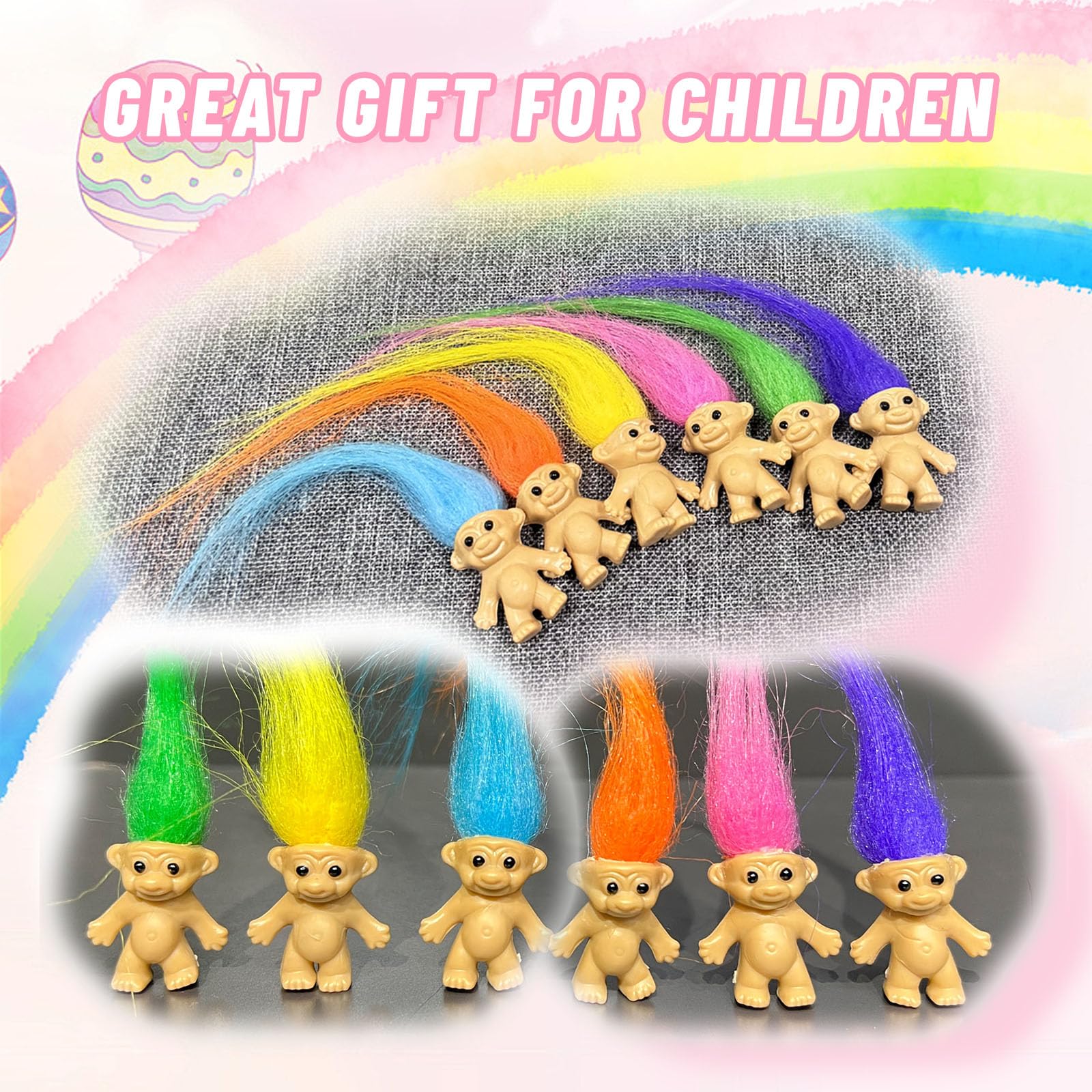 Yintlilocn 60pcs Long-haired Mini Troll Dolls - Assorted Hair Colors, 0.78-inch Bodies, 2-inch Hair | Cake Toppers, Crafts & Party Favors