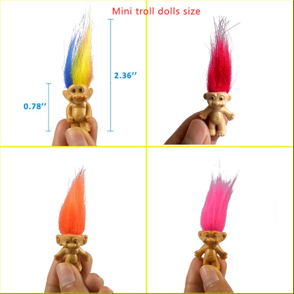 Yintlilocn 10PCS Mini Troll Dolls – Colorful Hair Vintage Figures for Cake Toppers, Crafts & Party Favors