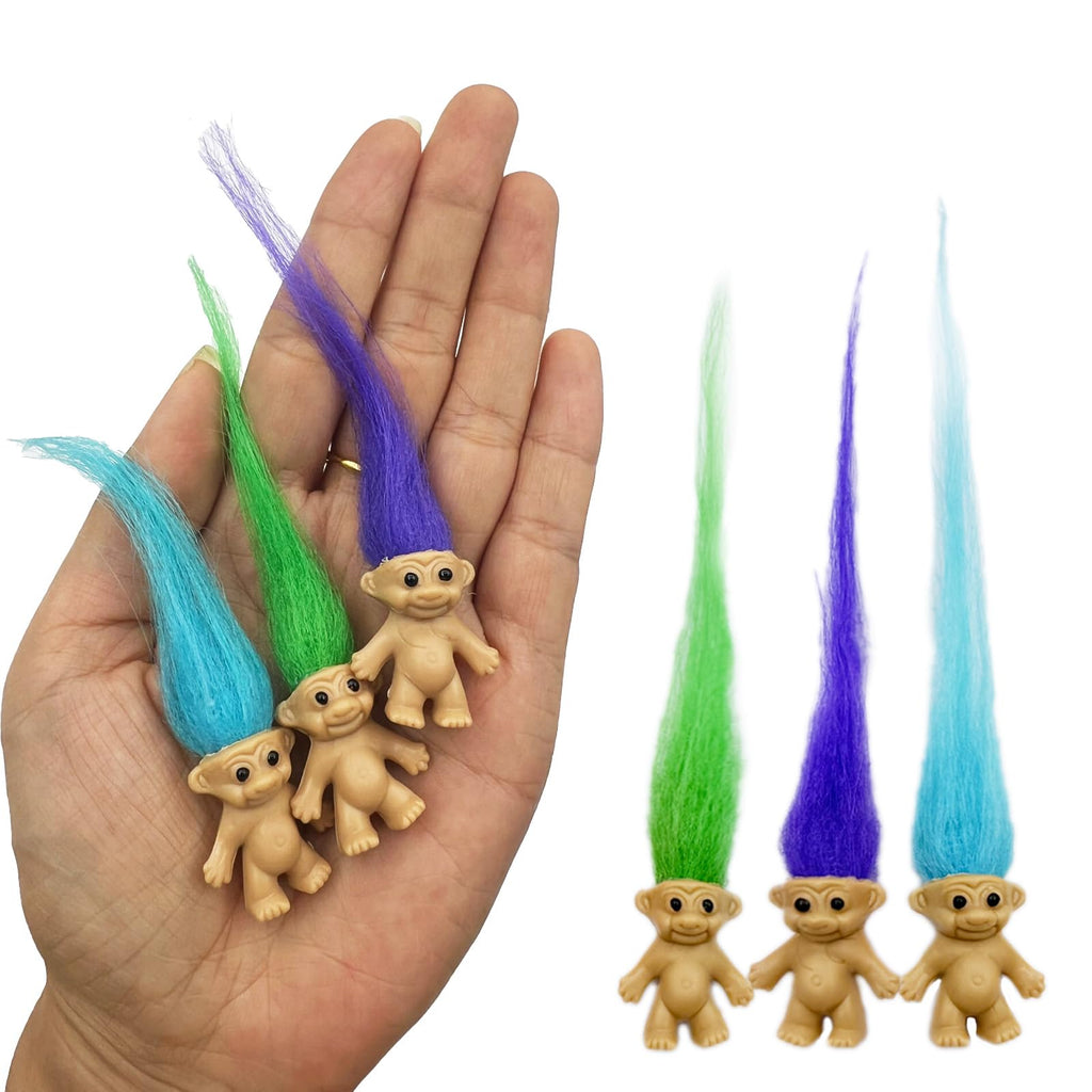 Yintlilocn 12pcs Long-Haired Mini Troll Dolls – Assorted Hair Colors, 0.78-inch Bodies, 2-inch Hair, Cake Toppers