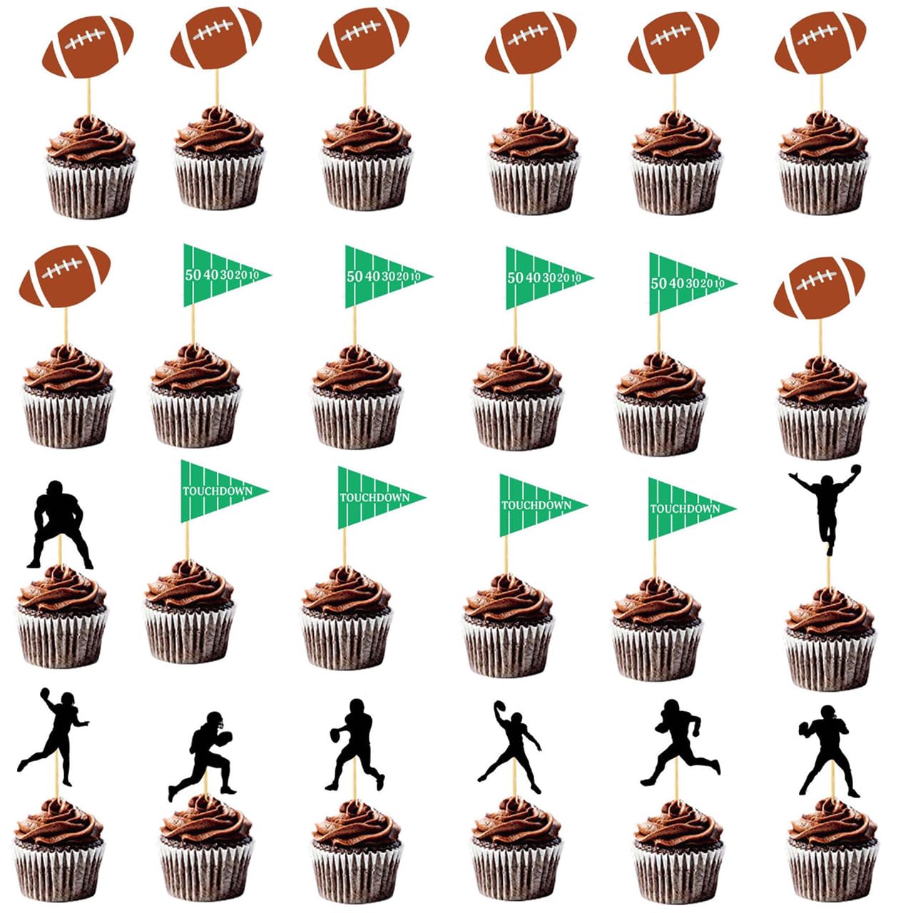 yinupet 24 Pcs Football Cupcake Toppers – Rugby Ball Sports Party Picks for Birthday