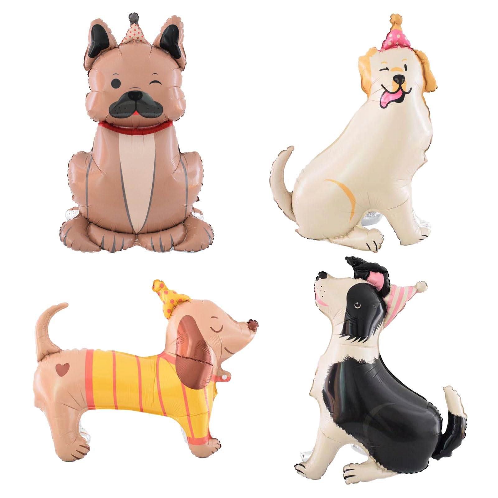 YiYou 4D Standing Puppy Foil Balloons - 4-Pack Self-Standing Dog Theme Party Decor