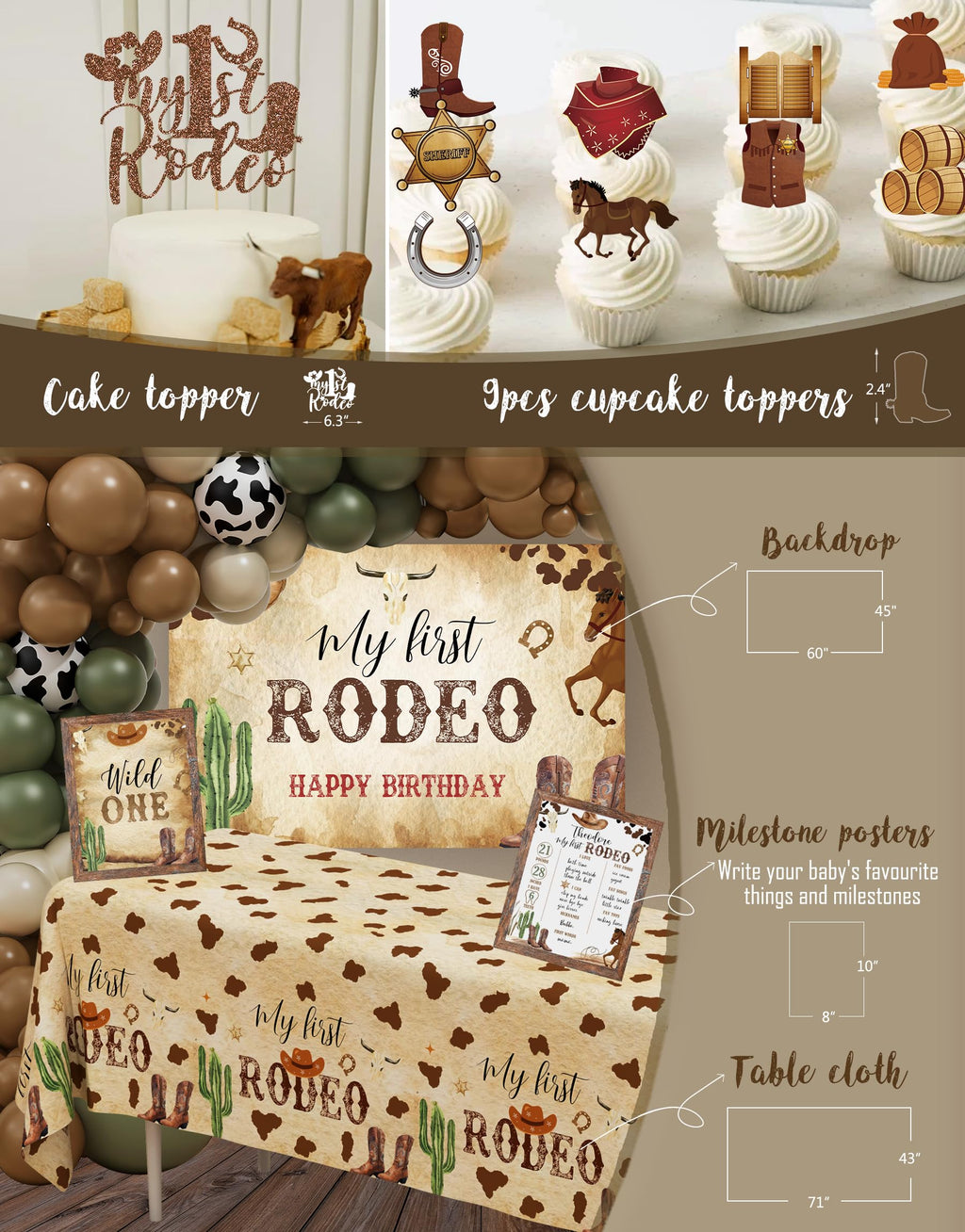 YJDFWAUT Western Cowboy 1st Birthday Decorations – My First Rodeo Party Box for Boys