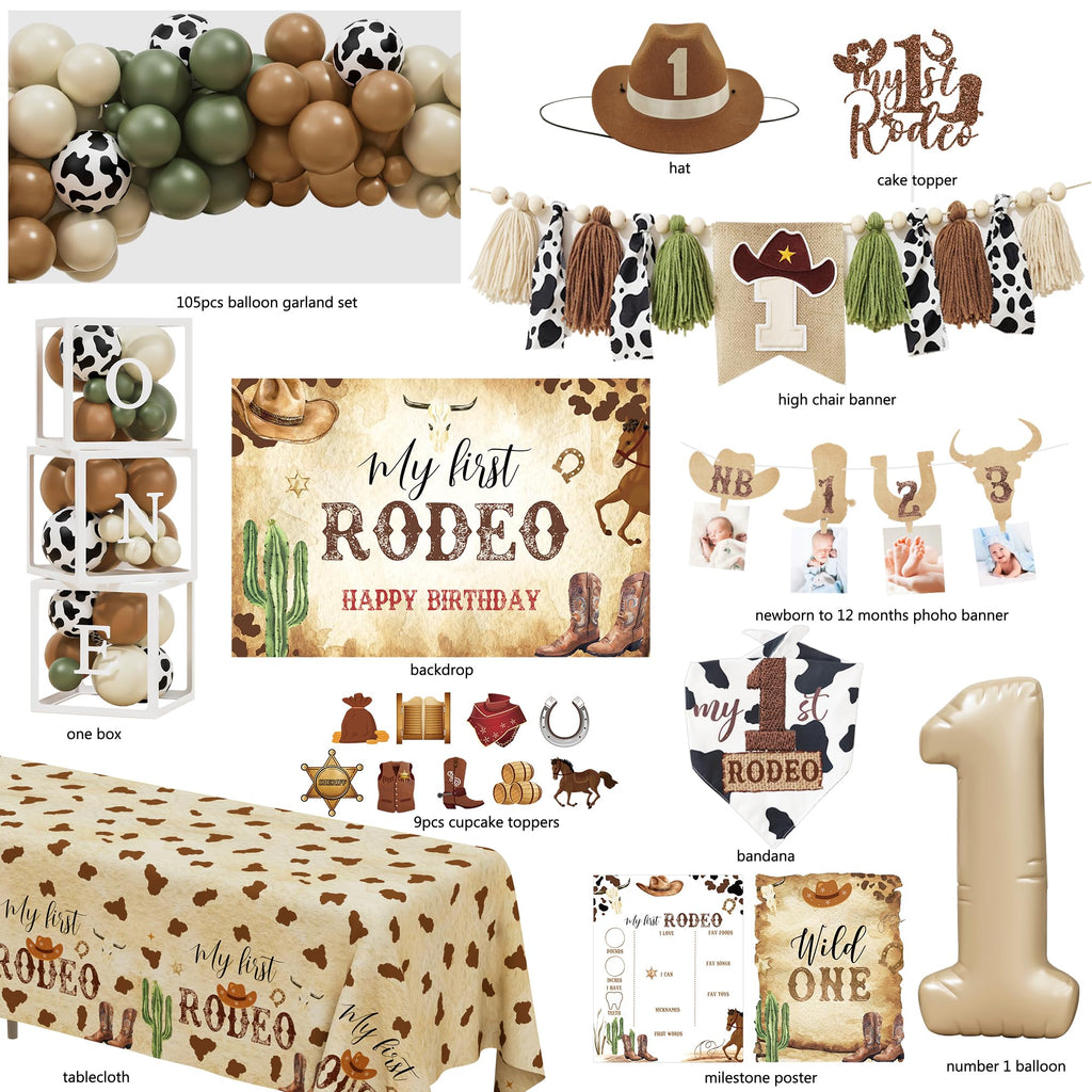 YJDFWAUT Western Cowboy 1st Birthday Decorations – My First Rodeo Party Box for Boys