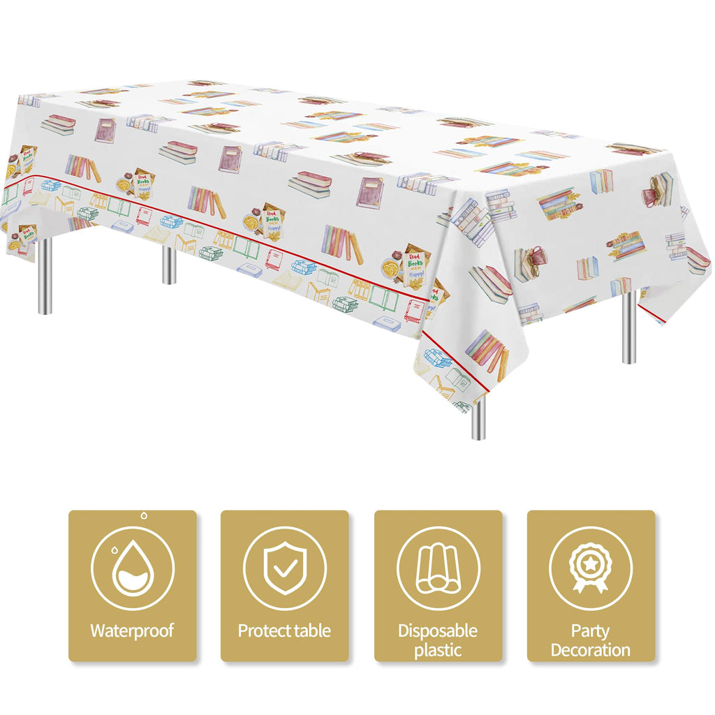 YJRJSC Book Themed Party Tablecloth - 3 Pcs, 54x108 in, Disposable Library Reading Theme
