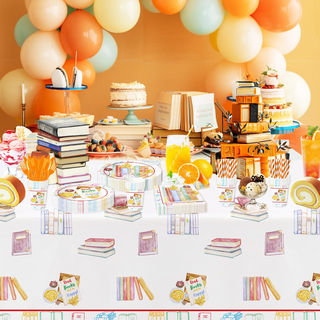 YJRJSC Book Themed Party Tablecloth - 3 Pcs, 54x108 in, Disposable Library Reading Theme