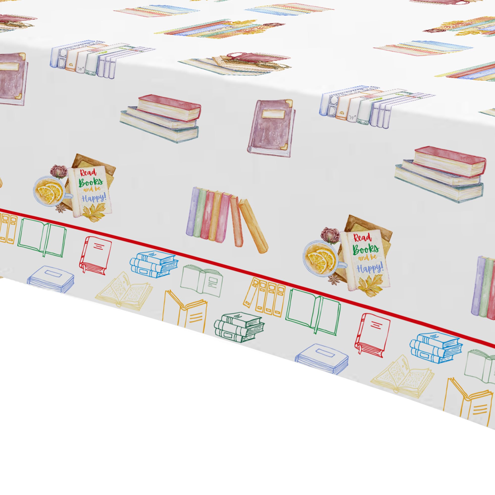 YJRJSC Book Themed Party Tablecloth - 3 Pcs, 54x108 in, Disposable Library Reading Theme
