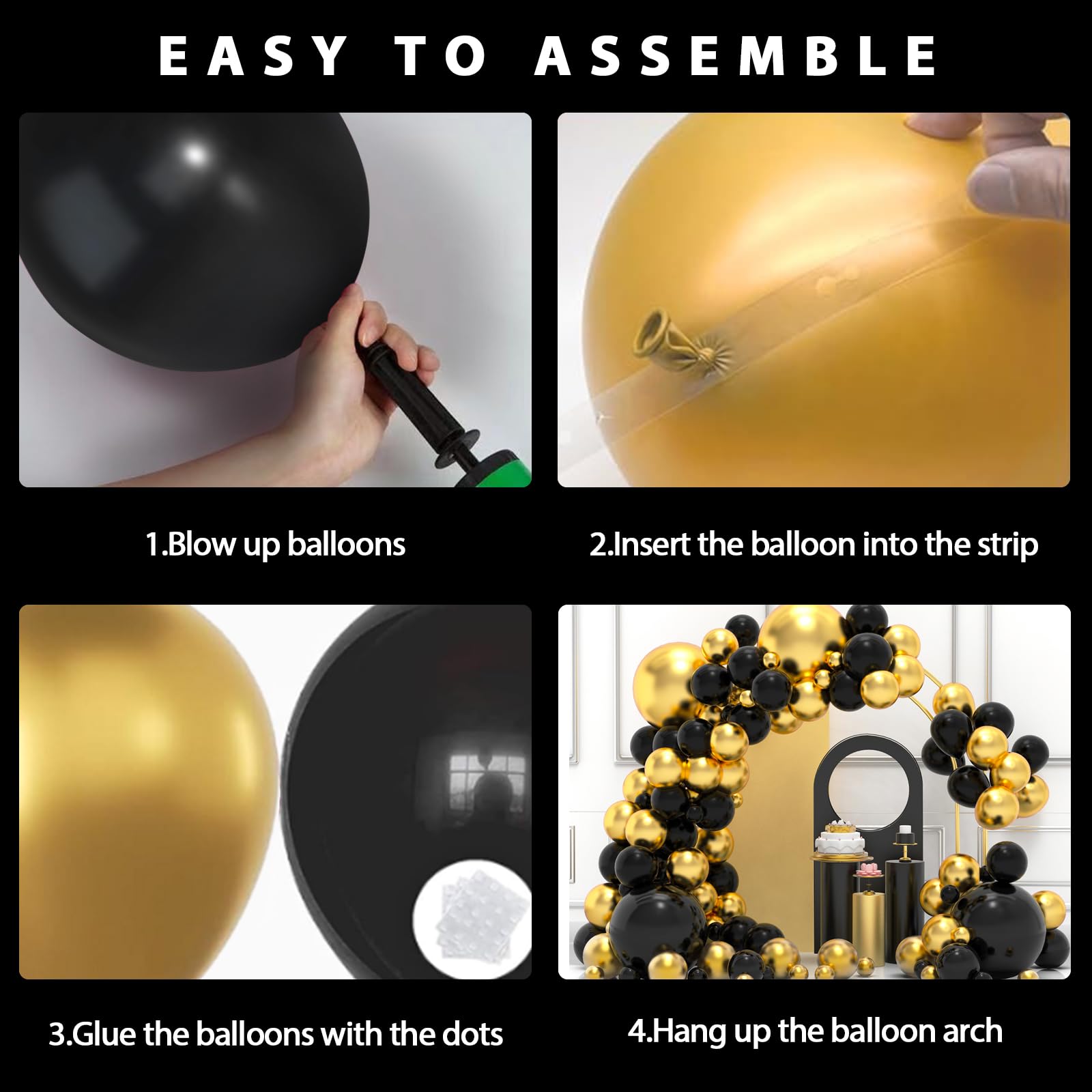 YMSZ Black and Gold Balloons Garland Arch Kit – 134pcs for Graduation, New Year & Birthday Parties