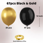 YMSZ Black & Gold Balloon Kit – 67pcs, 12in Metallic Balloons for Parties