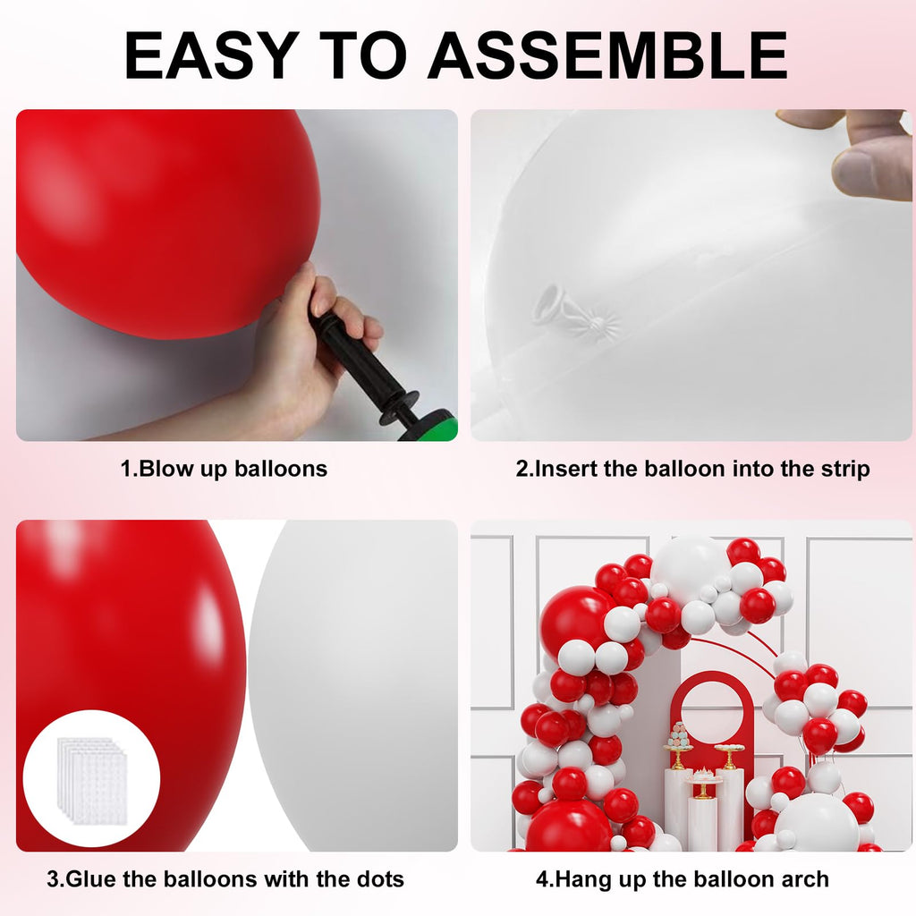 YMSZ Red & White Balloons Garland Arch Kit — 134pcs for Weddings & Parties