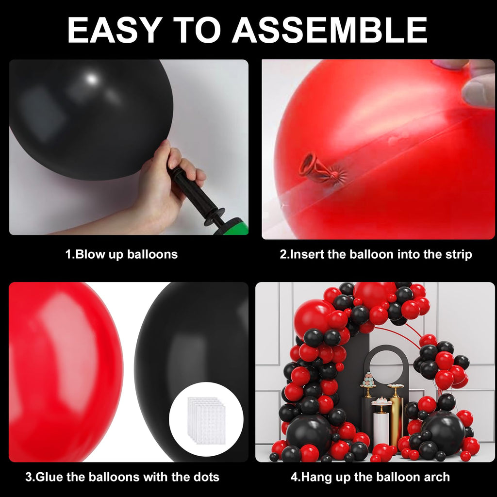 YMSZ Red & Black Balloons Garland Arch Kit – 134pcs Party Decoration Set