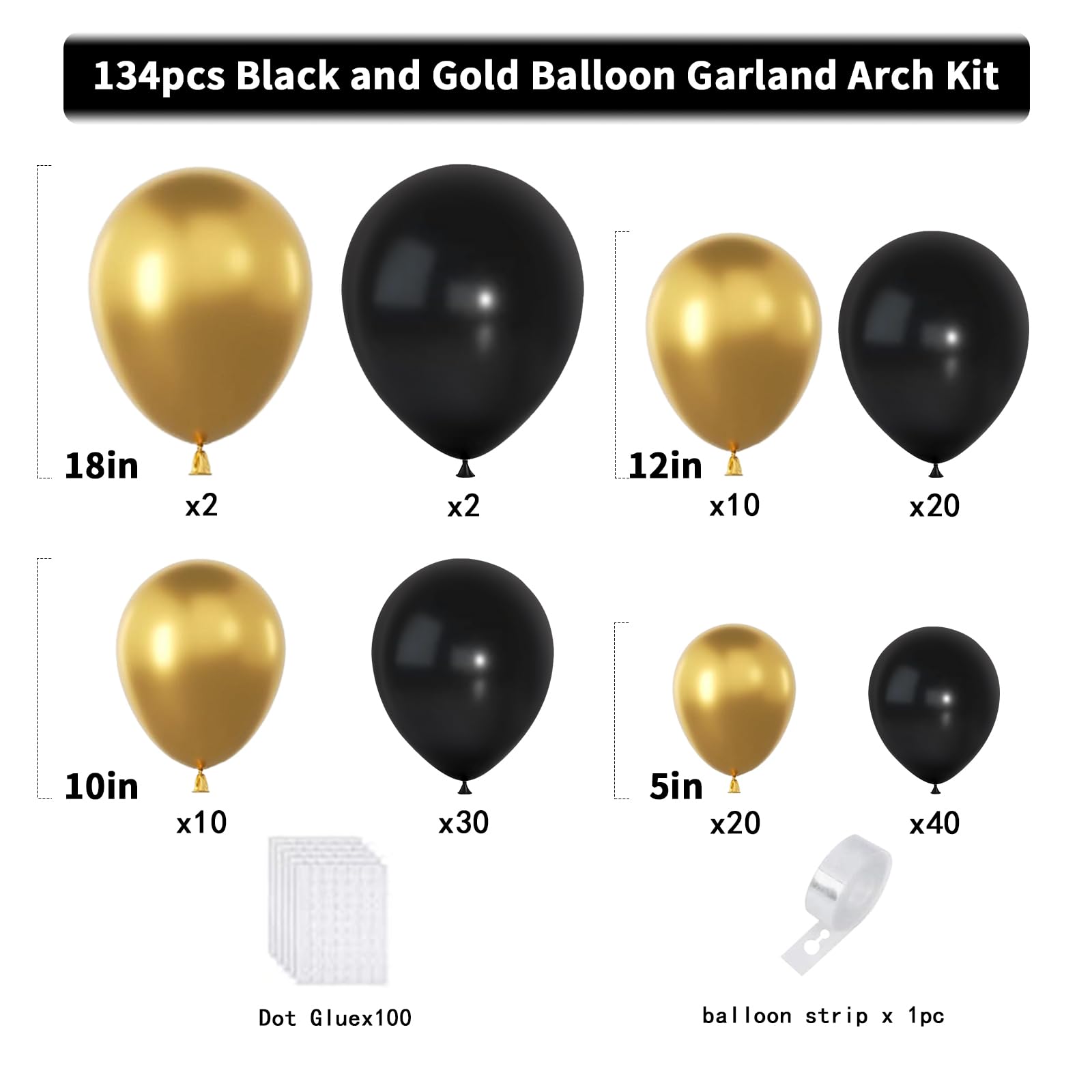 YMSZ Black and Gold Balloons Garland Arch Kit – 134pcs for Graduation, New Year & Birthday Parties