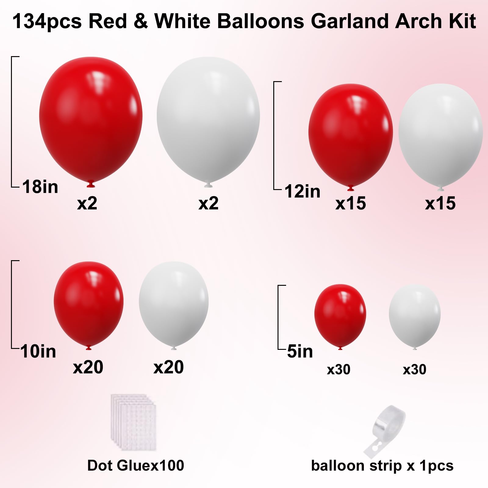 YMSZ Red & White Balloons Garland Arch Kit — 134pcs for Weddings & Parties