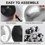 YMSZ Black & Silver Balloons Arch Garland Kit – 134pcs Metallic Balloon Set for Parties