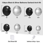 YMSZ Black & Silver Balloons Arch Garland Kit – 134pcs Metallic Balloon Set for Parties