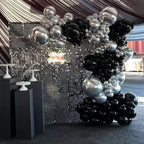 YMSZ Black & Silver Balloons Arch Garland Kit – 134pcs Metallic Balloon Set for Parties