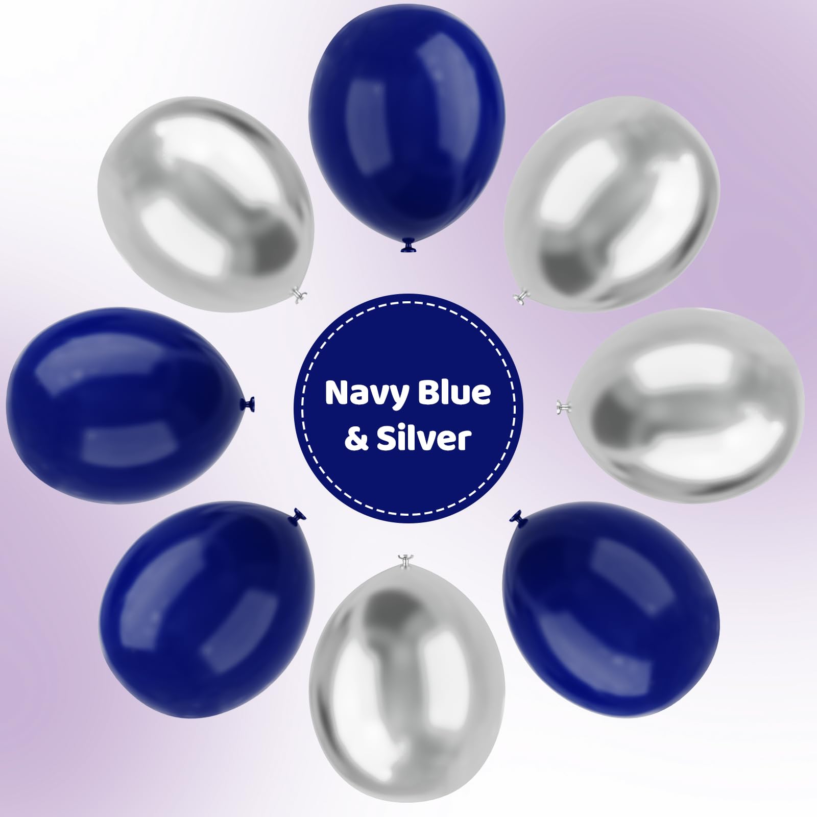 YMSZ Blue & Silver Balloons Kit – 67pcs, 12in Navy Blue & Silver Party Balloons