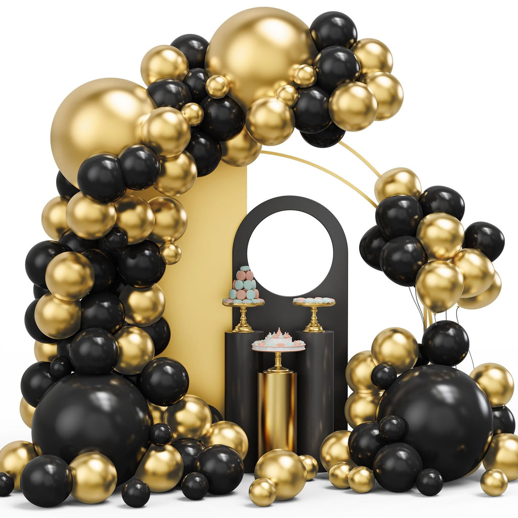 YMSZ Black and Gold Balloons Garland Arch Kit – 134pcs for Graduation, New Year & Birthday Parties