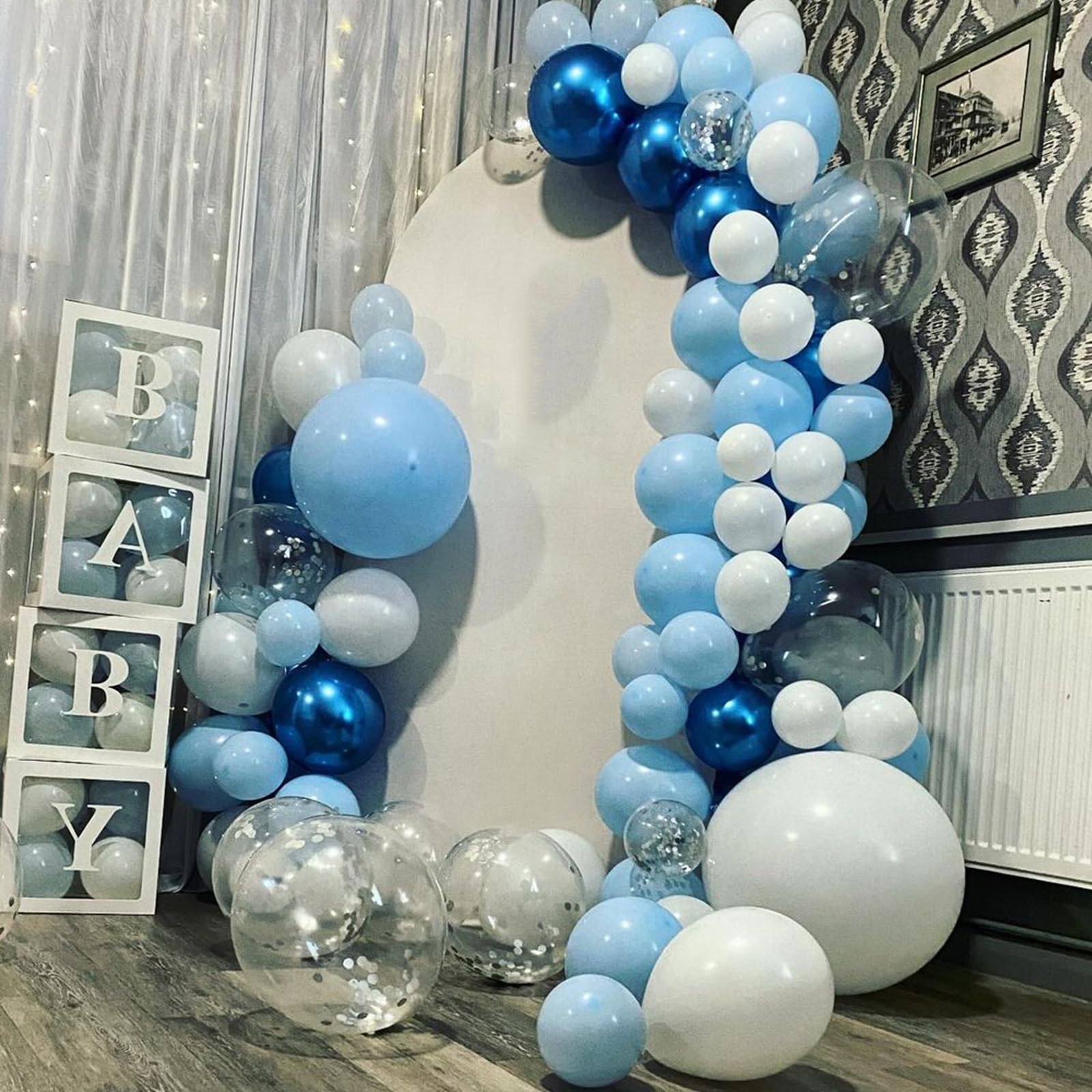 YMSZ 67pcs Blue and White Balloons Kit – 12in Confetti Balloons for Baby Shower, Birthday, Wedding