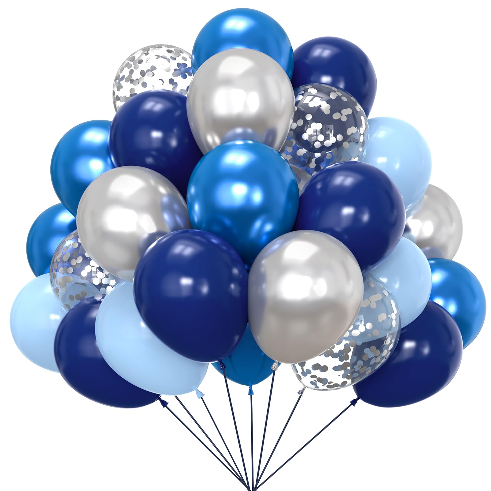 YMSZ Blue & Silver Balloons Kit – 67pcs, 12in Navy Blue & Metallic Silver Confetti for Party Decor
