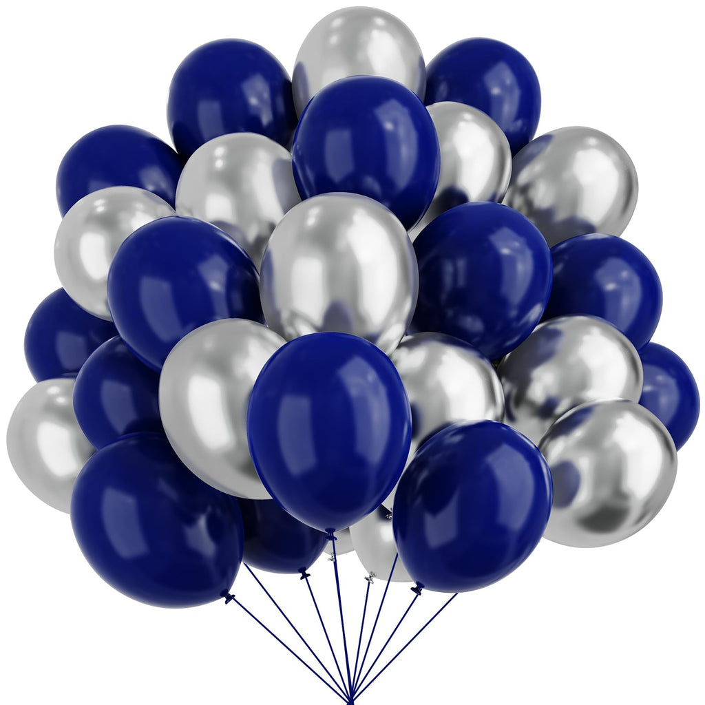YMSZ Blue & Silver Balloons Kit – 67pcs, 12in Navy Blue & Silver Party Balloons