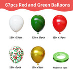 YMSZ Christmas Balloons Kit – 67pc 12in Red & Green with White/Gold Confetti for Birthday & Holiday Decor