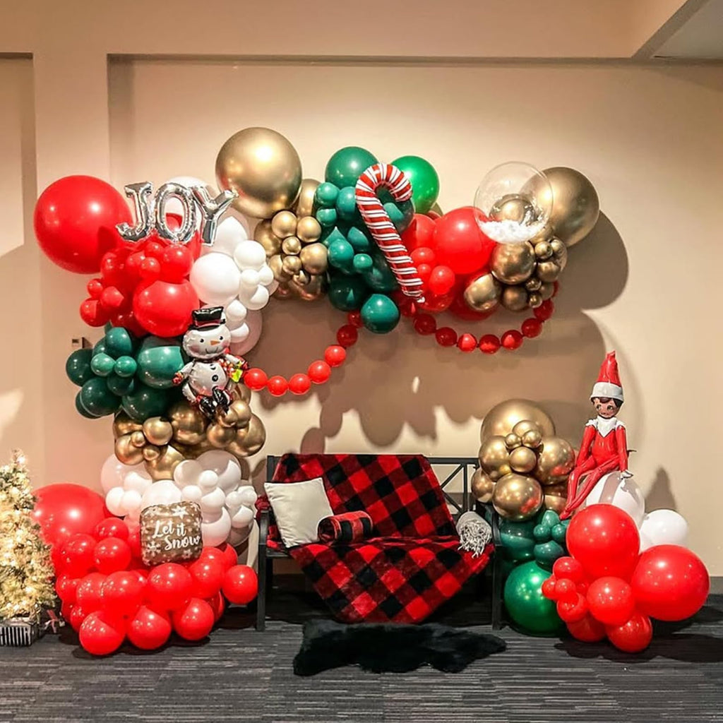 YMSZ Christmas Balloons Kit – 67pc 12in Red & Green with White/Gold Confetti for Birthday & Holiday Decor
