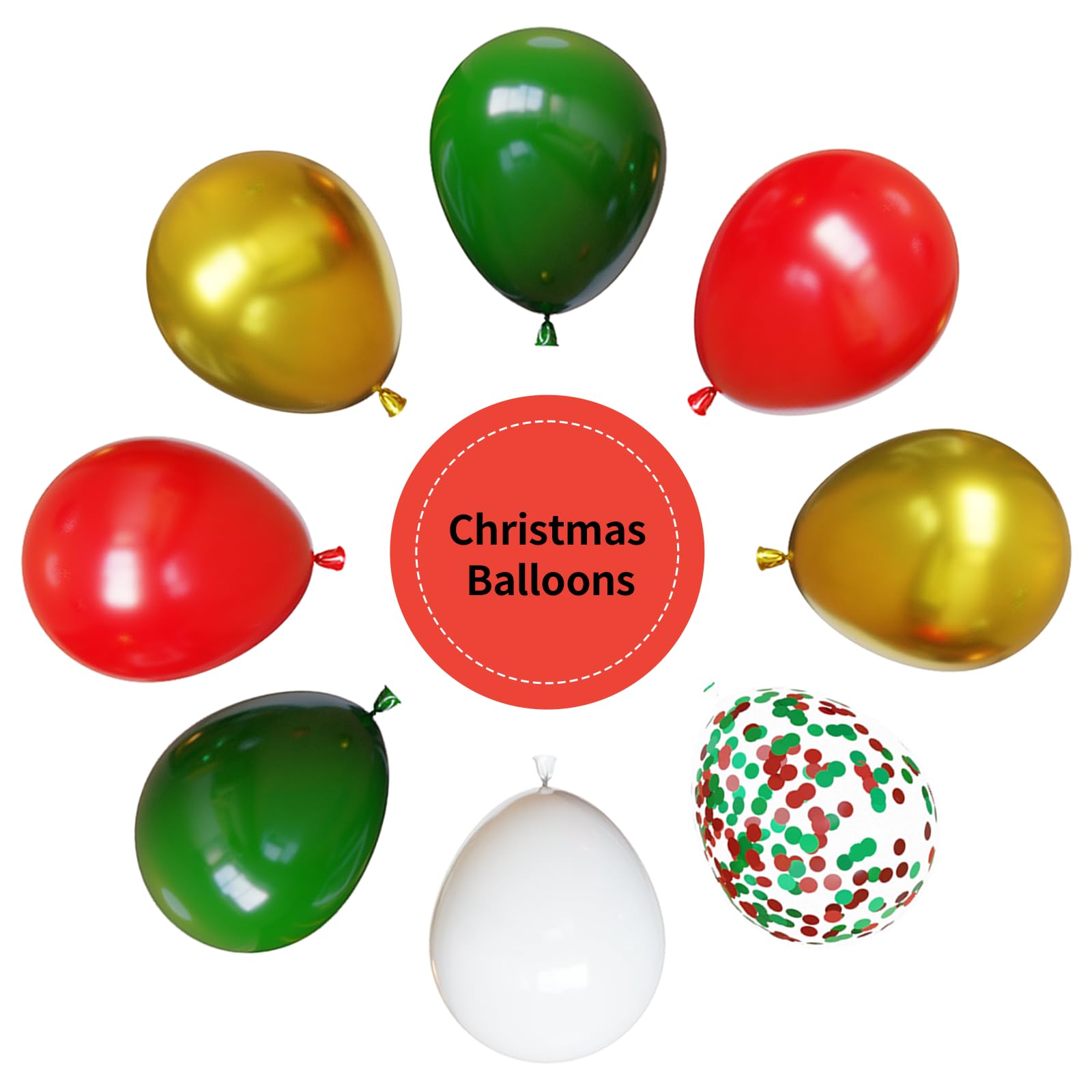 YMSZ Christmas Balloons Kit – 67pc 12in Red & Green with White/Gold Confetti for Birthday & Holiday Decor