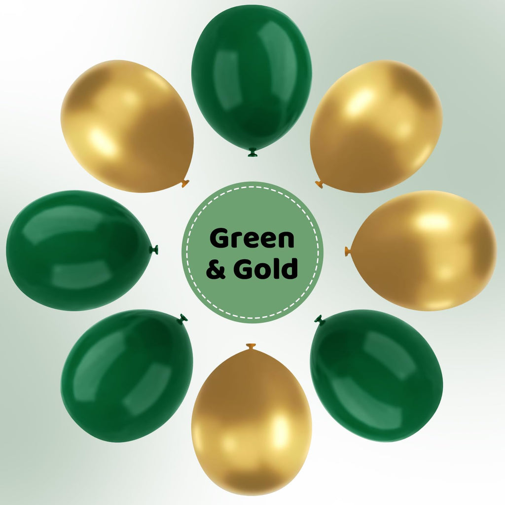 YMSZ Green & Gold Balloons Kit – 67pc 12in Metallic Balloons for Birthdays & Celebrations
