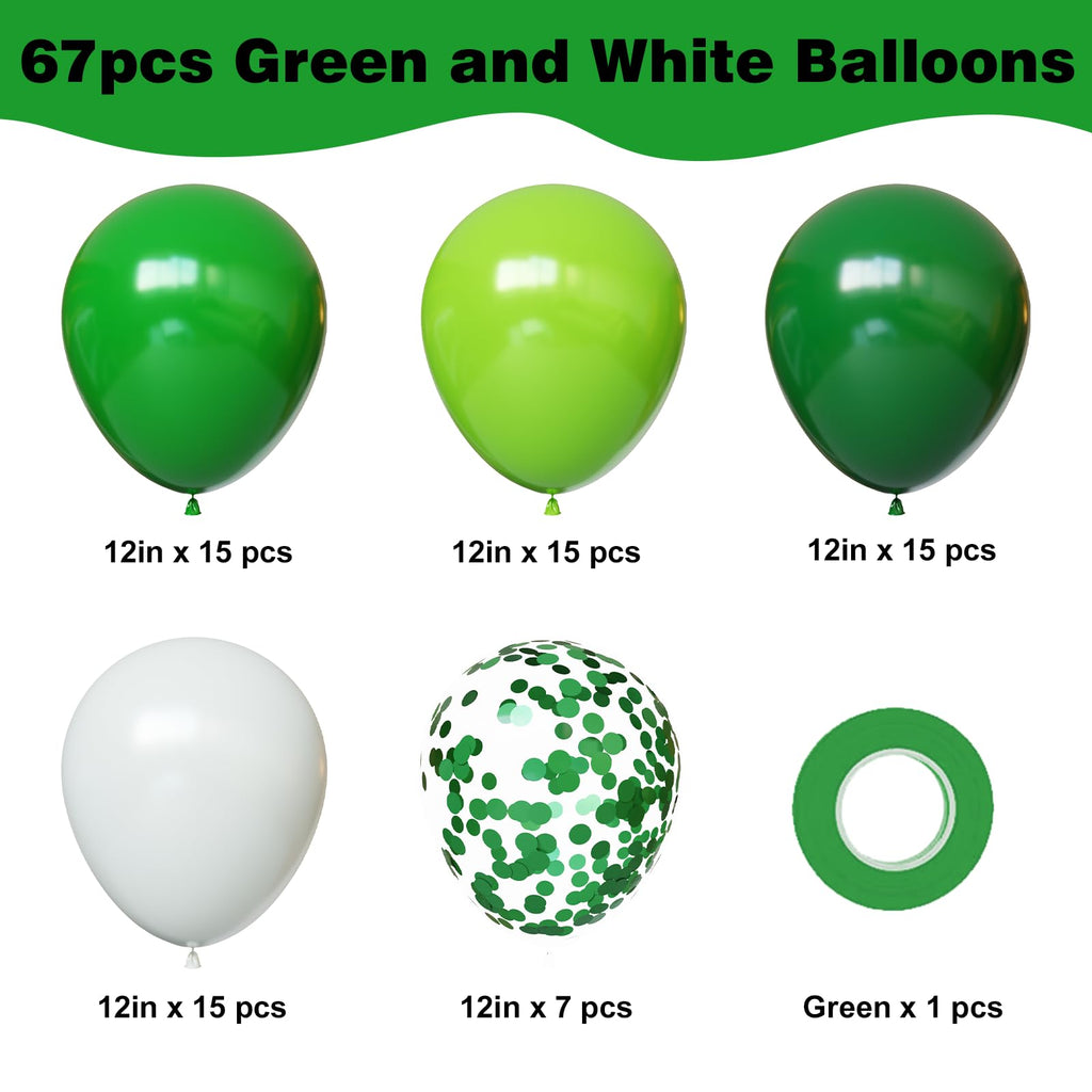 YMSZ Green Balloons Set – 67pcs 12-inch latex balloons for Birthday, St. Patrick's Day, Graduation, Baby Showers & Jungle Parties