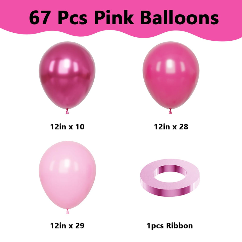 YMSZ Pink Balloons Kit – 67pcs 12in Hot Pink & Metallic Balloons for Birthday, Wedding, Baby Shower