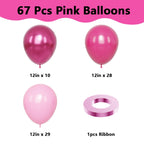YMSZ Pink Balloons Kit – 67pcs 12in Hot Pink & Metallic Balloons for Birthday, Wedding, Baby Shower