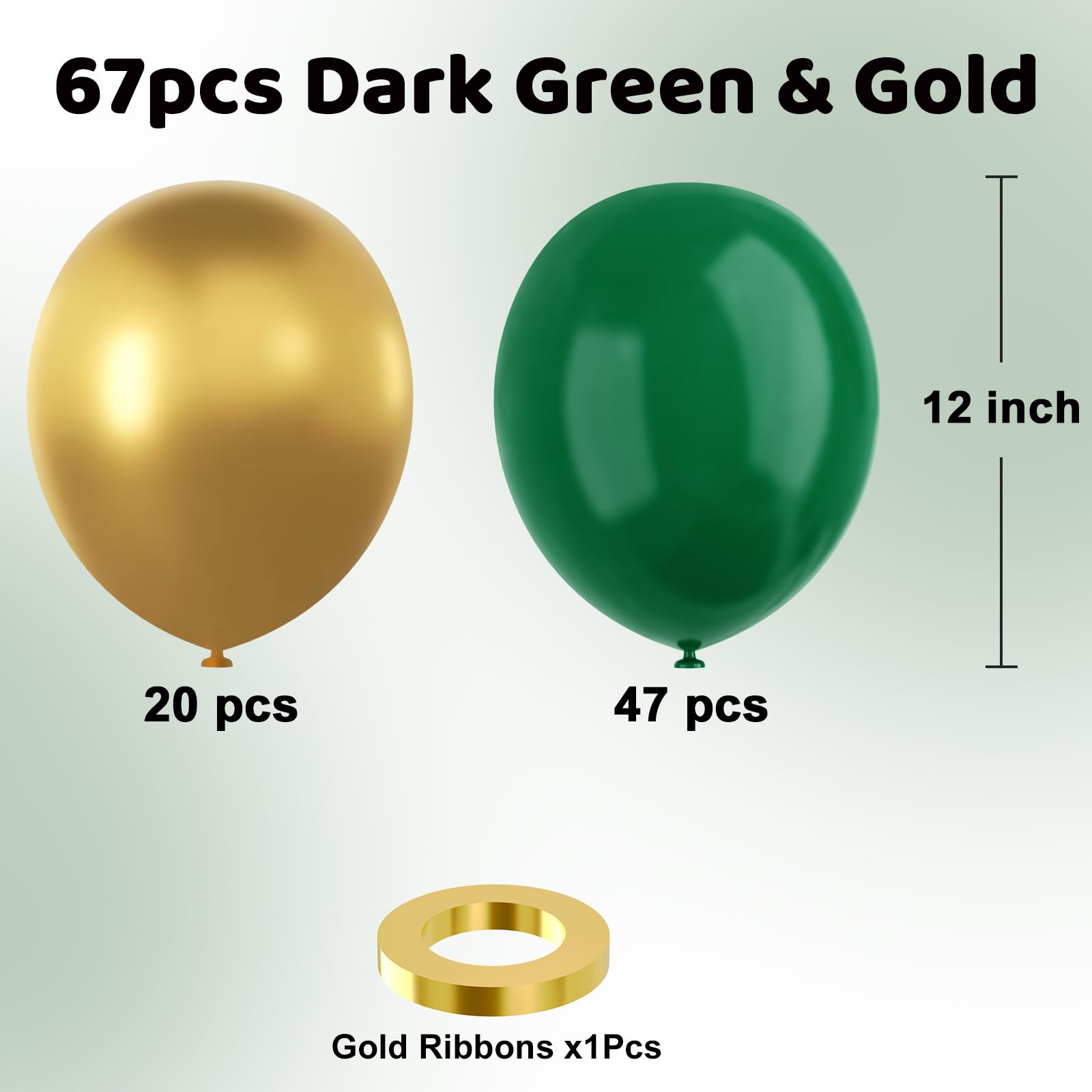 YMSZ Green & Gold Balloons Kit – 67pc 12in Metallic Balloons for Birthdays & Celebrations