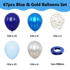 YMSZ Blue & Silver Balloons Kit – 67pcs, 12in Navy Blue & Metallic Silver Confetti for Party Decor