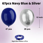 YMSZ Blue & Silver Balloons Kit – 67pcs, 12in Navy Blue & Silver Party Balloons