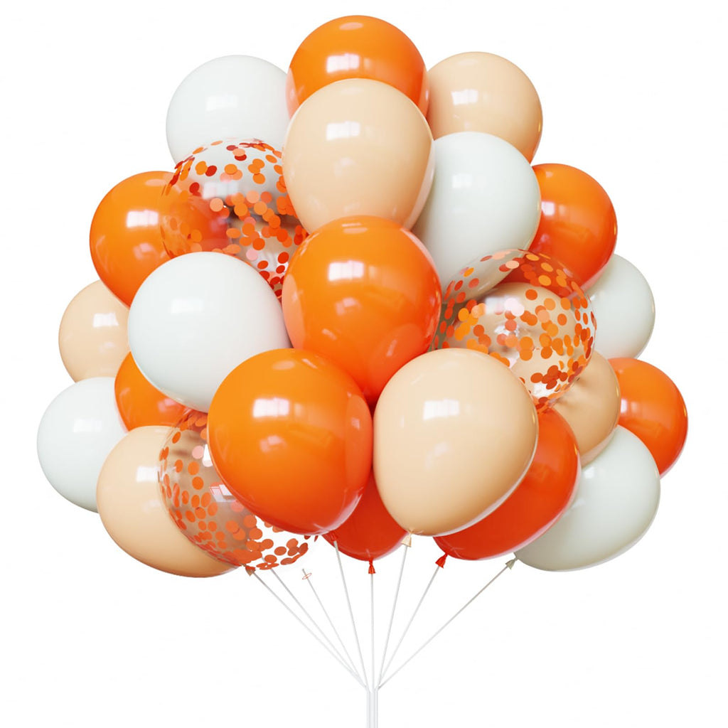 YMSZ Orange Balloons Kit – 67pcs, 12in Sand White & Orange Confetti Party Decor