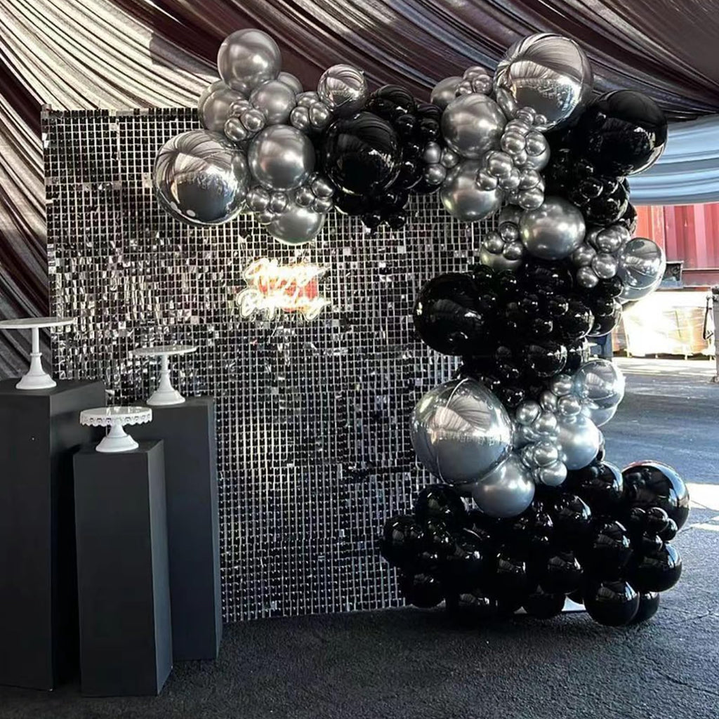 YMSZ Black & Silver Balloons – 67pc 12in Metallic Chrome Balloon Kit for Birthday, Wedding & More