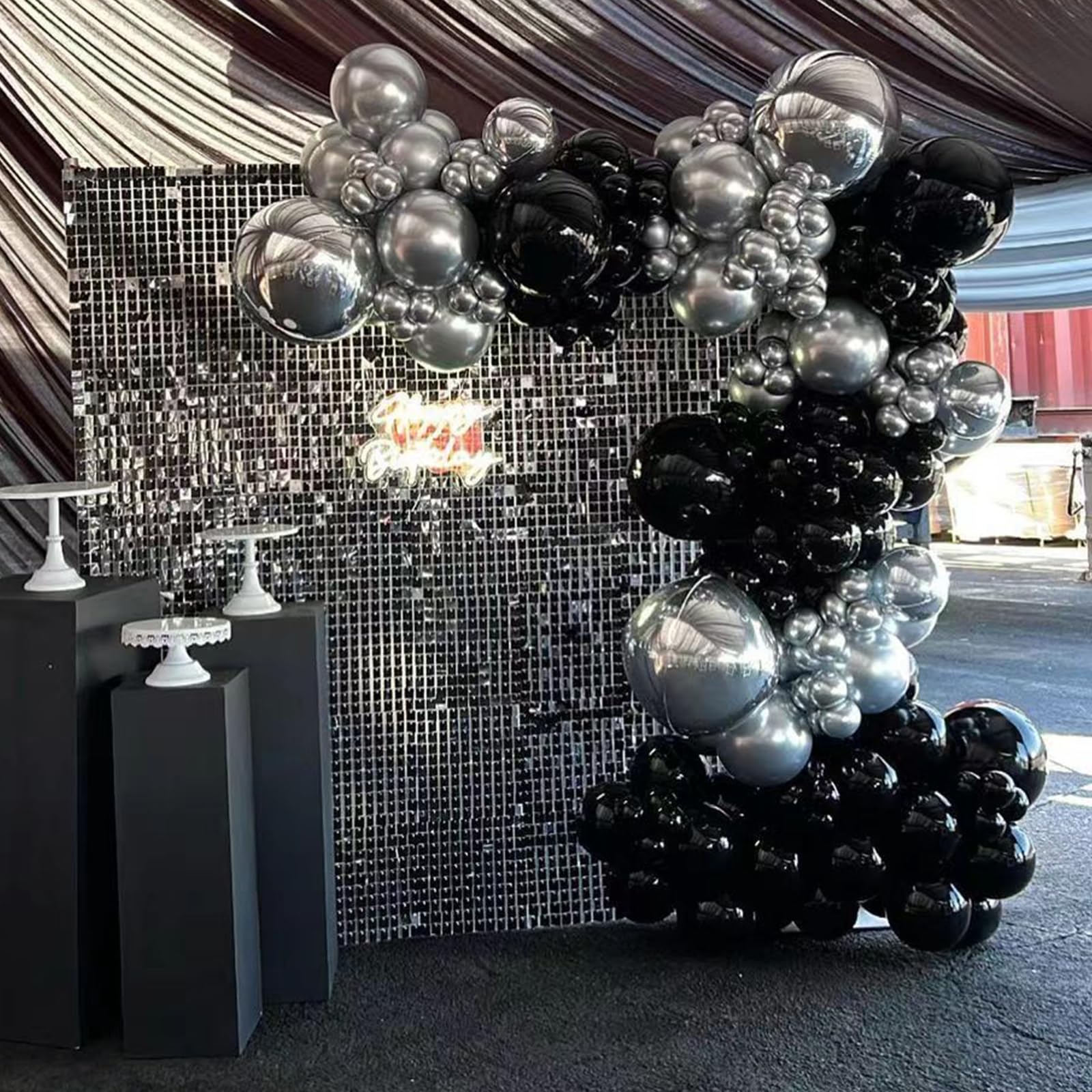 YMSZ Black & Silver Balloons – 67pc 12in Metallic Chrome Balloon Kit for Birthday, Wedding & More