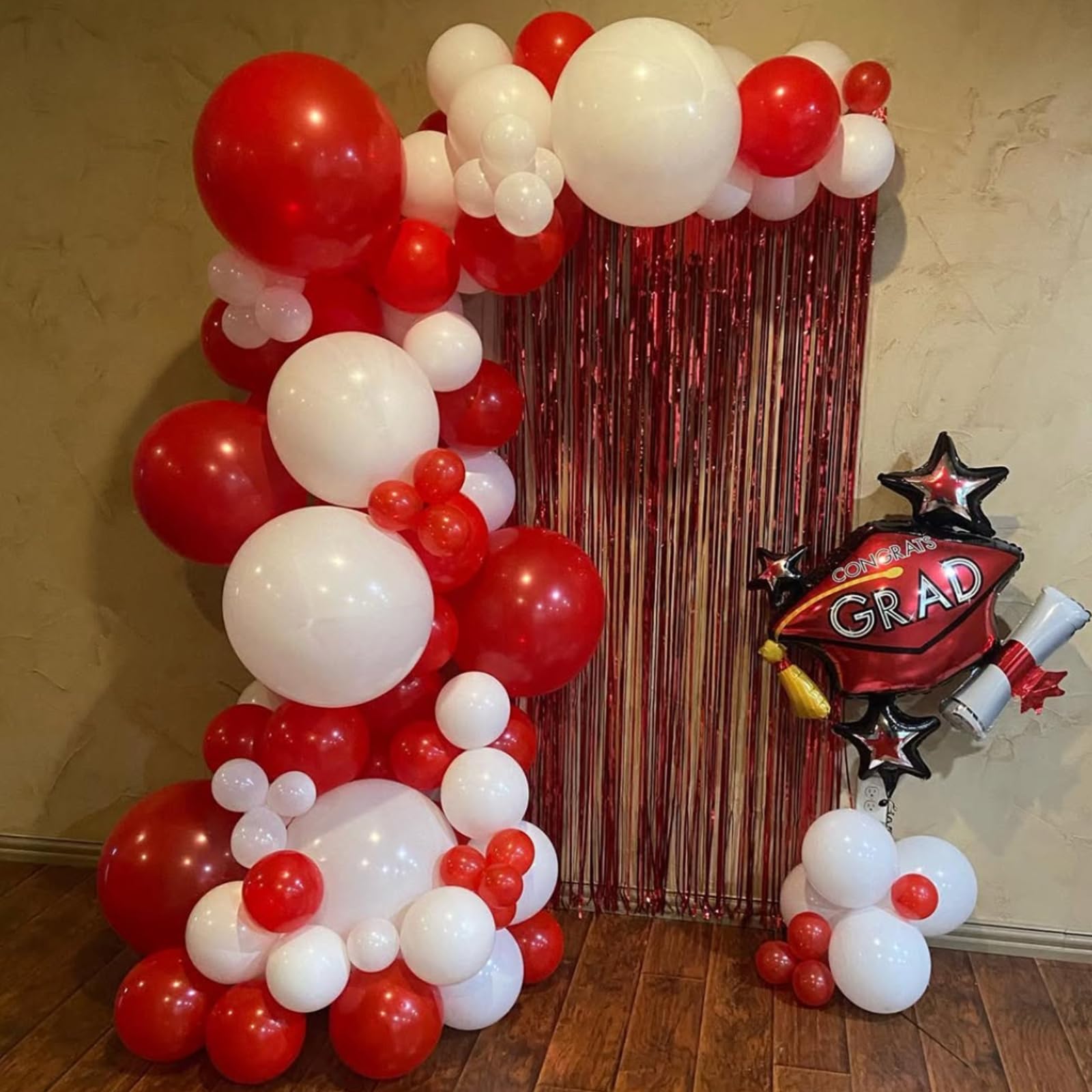 YMSZ Red & White Balloons Kit – 67pcs, 12in Confetti & Solid Balloons