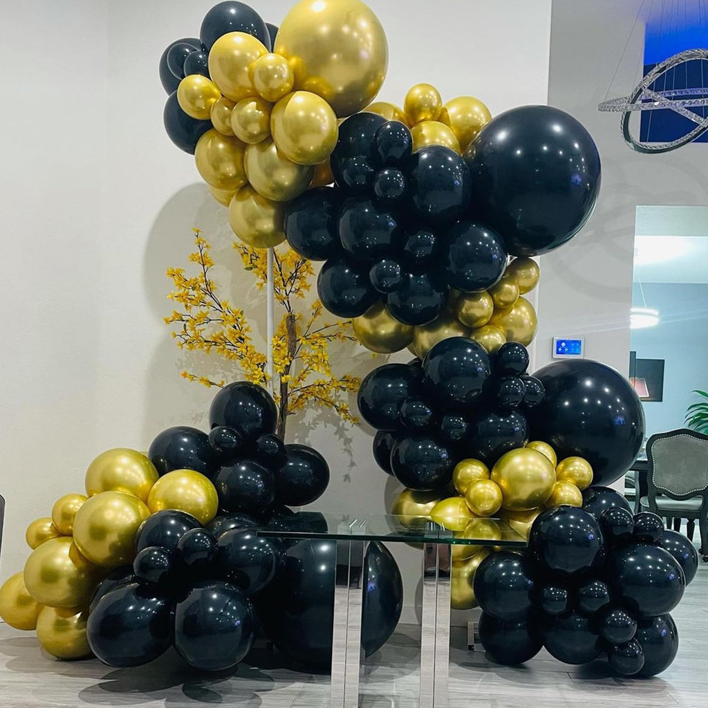 YMSZ Black & Gold Balloon Kit – 67pcs, 12in Metallic Balloons for Parties